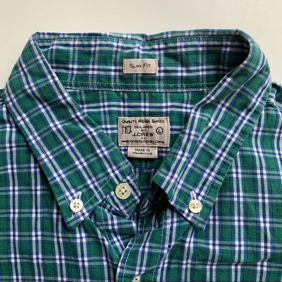 J Crew Slim Fit Button Down Long Sleeve Shirt Plaid Green Size L Casual Work - Picture 5 of 5